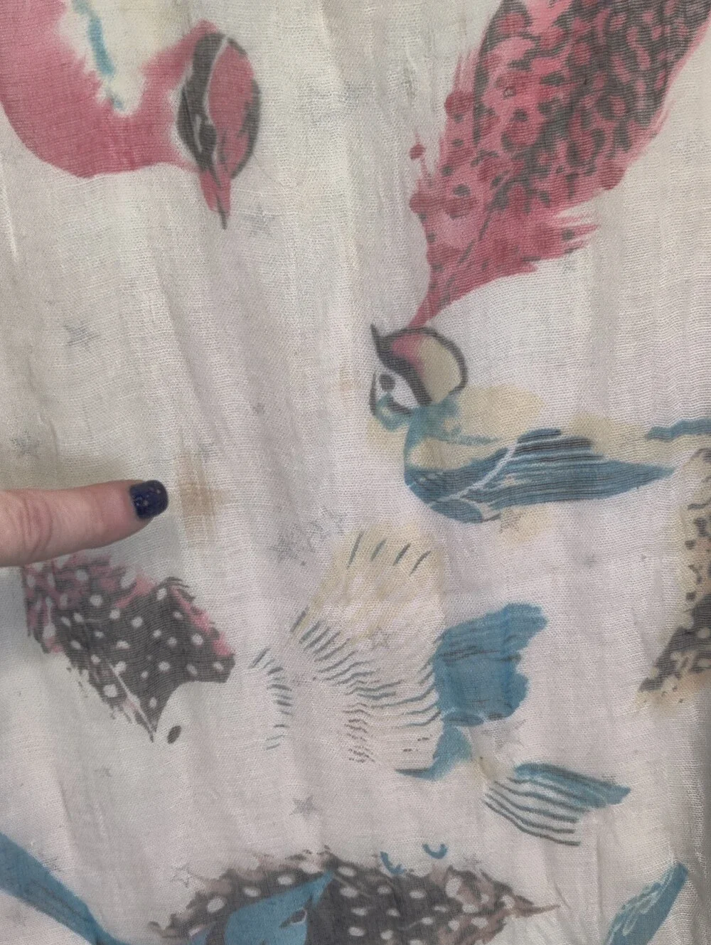 Bird Print Scarf Lot of 2 Lightweight Sheer Viscose Polyester 1 Oversized Wrap